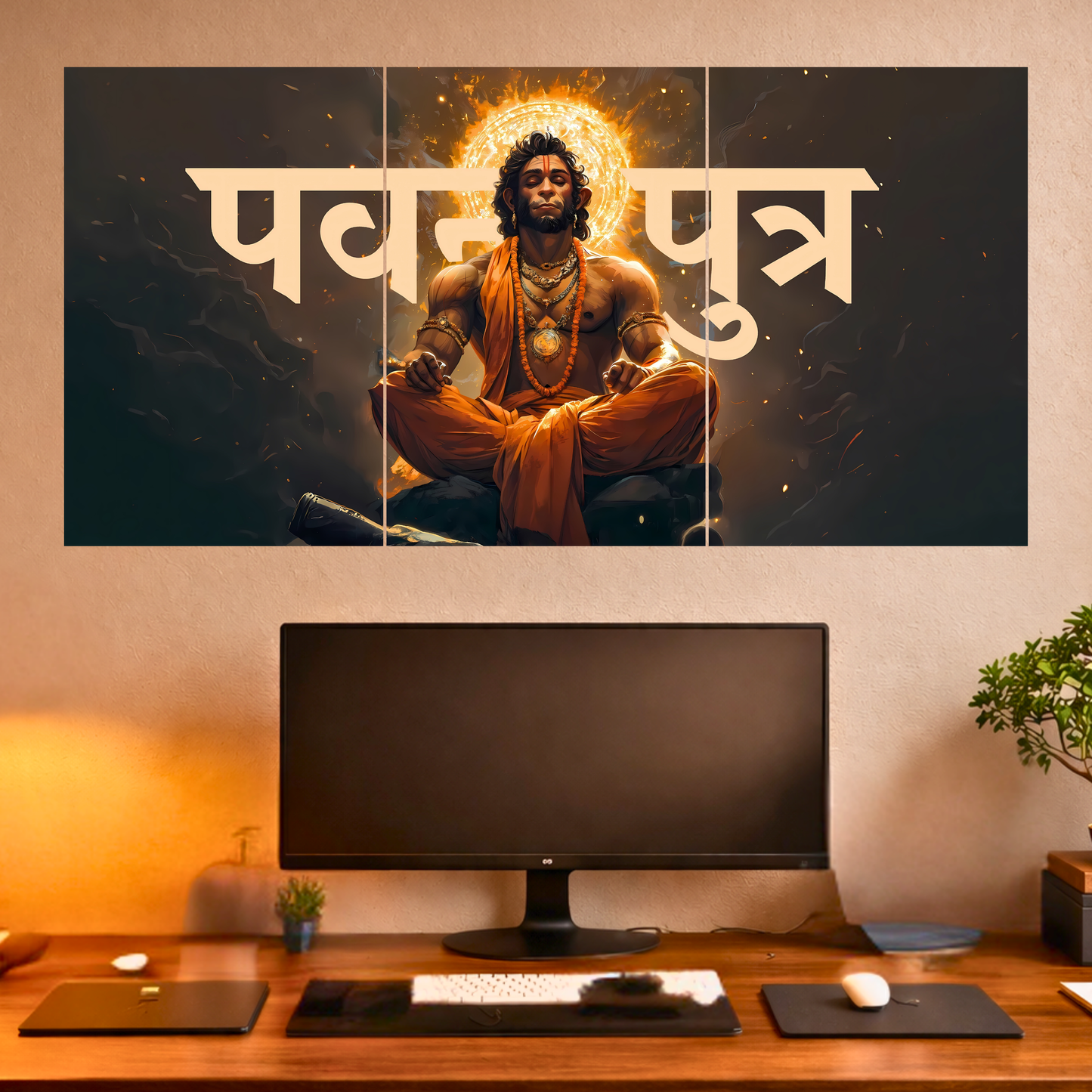 The Pavanputra Hanuman Epic 3 Panel SPLIT Poster | 8K | Premium Glossy