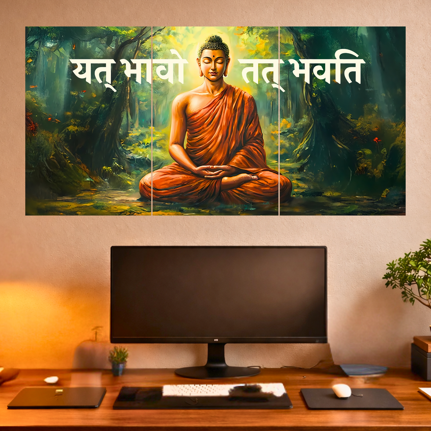 The 'यत् भावो तत् भवति' Gautam Buddha Epic 3 Panel SPLIT Poster | 8K | Premium Glossy