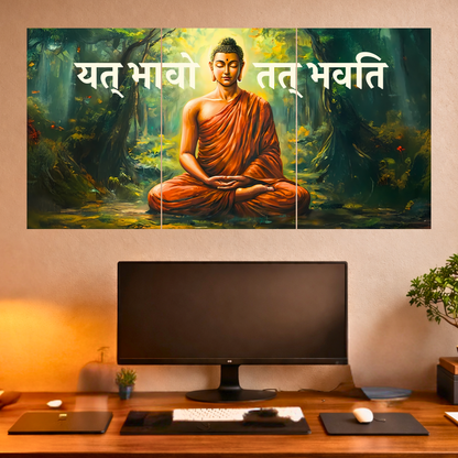 The 'यत् भावो तत् भवति' Gautam Buddha Epic 3 Panel SPLIT Poster | 8K | Premium Glossy