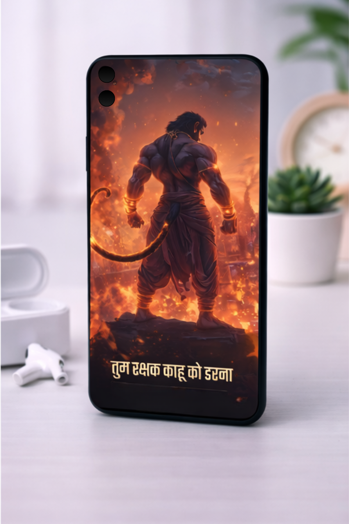 The 'तुम रक्षक काहू को डरना' Hanuman Lankadahan Mobile Skin | Premium UV Print | Matte Finish