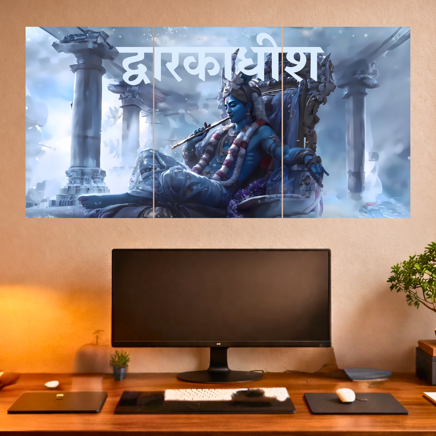 The 'द्वारकाधीश' Krishna King of Dwarka Epic 3 Panel SPLIT Poster | 8K | Premium Glossy