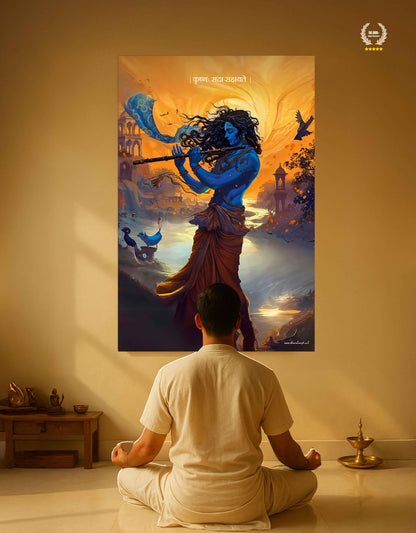 The 'कृष्णः सदा सहायते' Krishna Poster | 8K | Premium Glossy