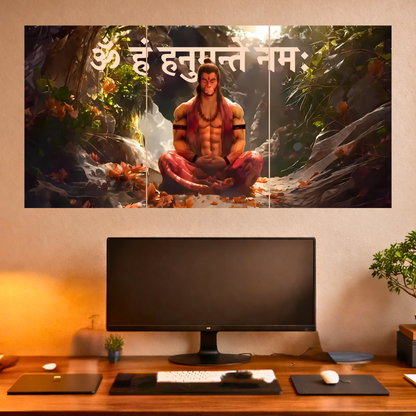 The 'ॐ हं हनुमते नमः' Hanuman Ji Meditation Epic 3 Panel SPLIT Poster | 8K | Premium Glossy