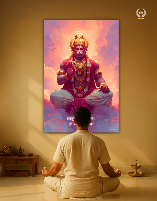 The 'सब सुख लहै तुम्हारी सरना' Peaceful Hanuman Premium Large Poster | 8K | Premium Glossy