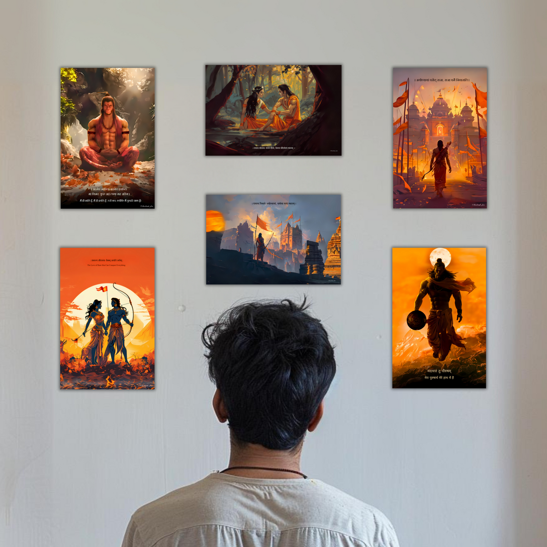 The Ramayan Combo | Pack of 6 Posters + Free Fevicol EasyStick Kit + 1 Surprise Laptop Stickers | Size : 1 x 1.5 ft - Bharatvarsh Arts--Wall Poster Sets - Buy Indian Spiritual, Mythology, Gods, Warrior Wall Art - For Living Room, Decor