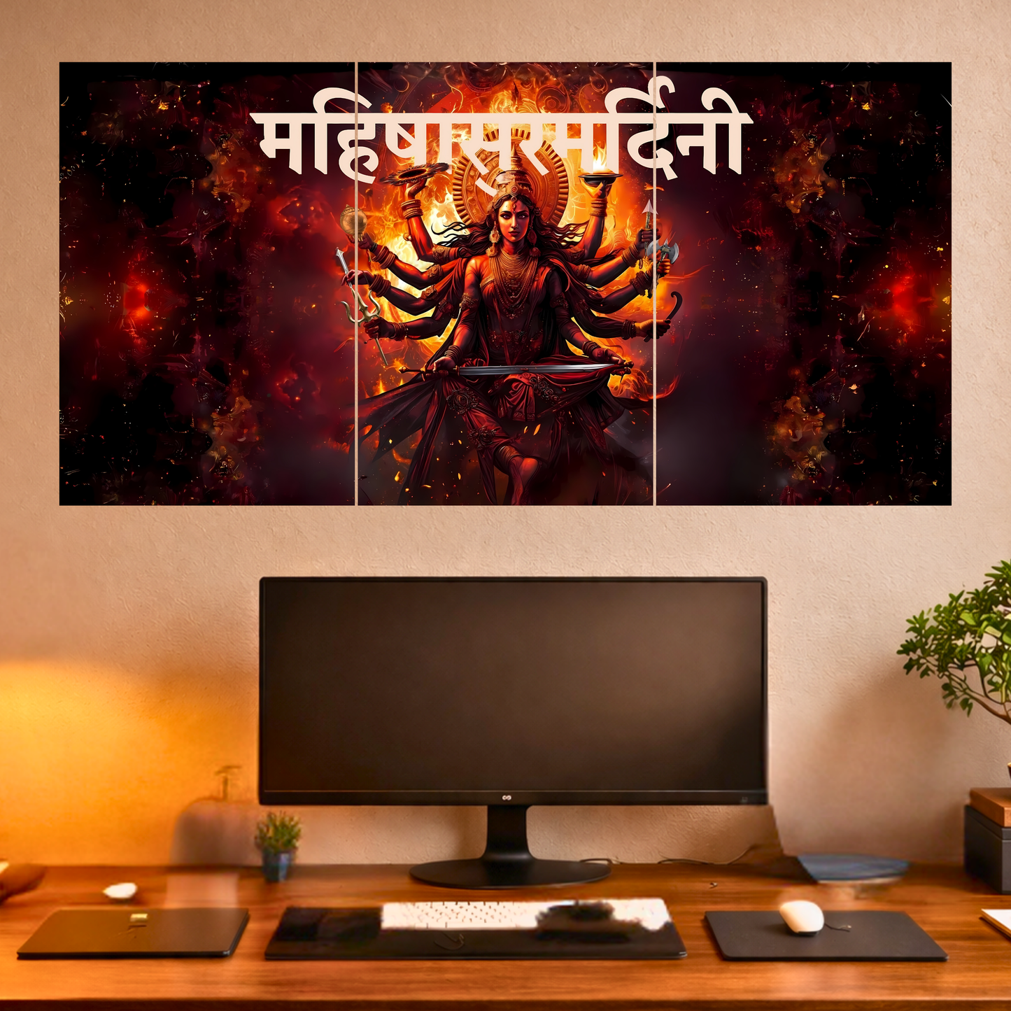 The 'महिषासुरमर्दिनी' Durga Mata Epic 3 Panel SPLIT Poster | 8K | Premium Glossy