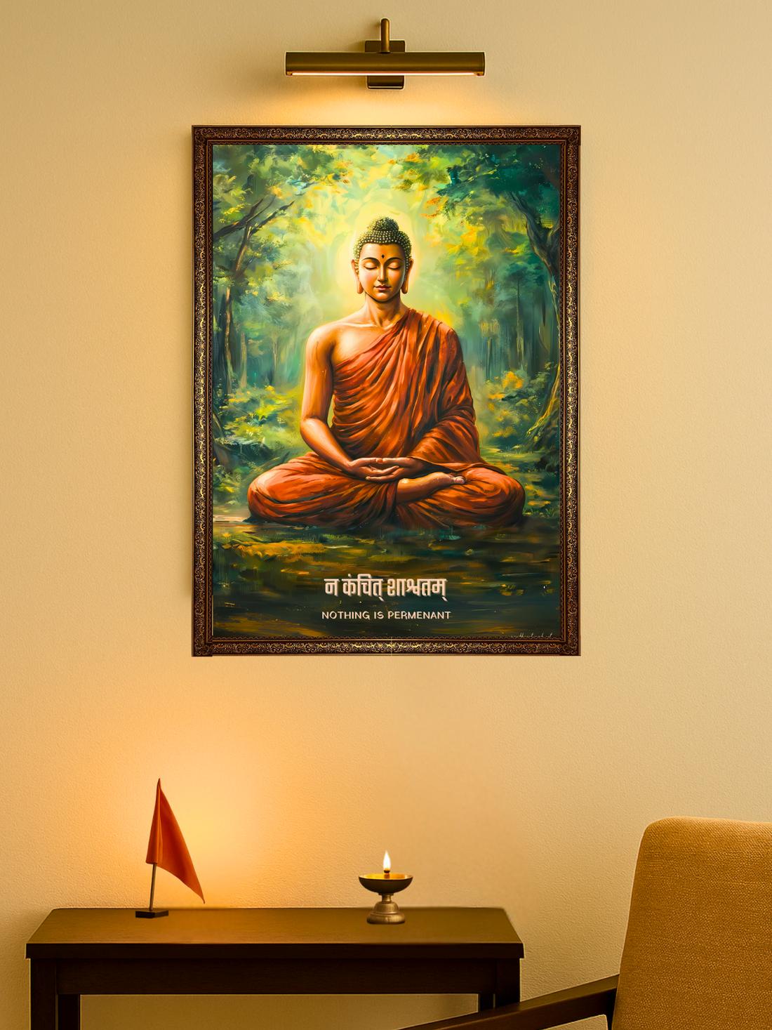 The "न कंचित् शाश्वतम्" Gautam Buddha Wall Frame | Premium Quality - Bharatvarsh Arts--Wall Poster Sets - Buy Indian Spiritual, Mythology, Gods, Warrior Wall Art - For Living Room, Decor