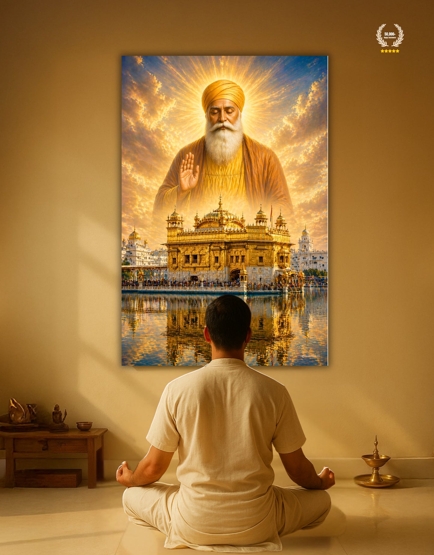 The 'वाहेगुरु' Guru Nanak Ji and Golden Temple Premium Large Poster | 8K | Premium Glossy