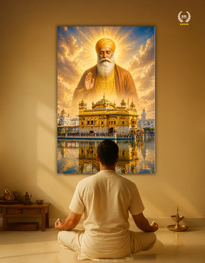 The 'वाहेगुरु' Guru Nanak Ji and Golden Temple Premium Large Poster | 8K | Premium Glossy