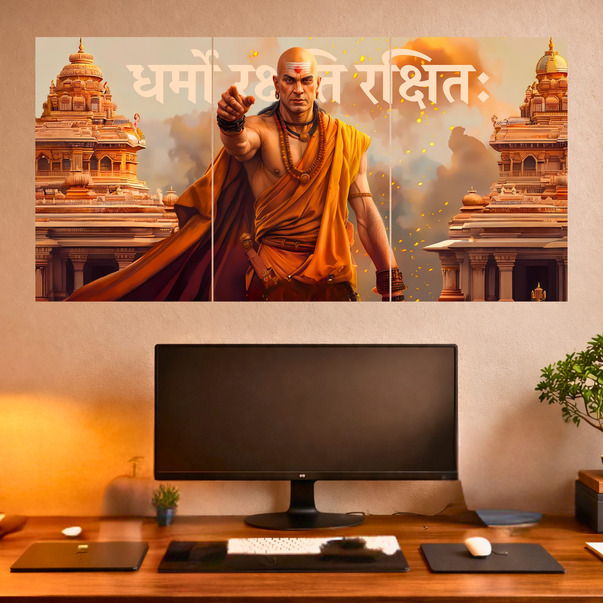 The 'धर्मो रक्षति रक्षितः' Chanakya Epic 3 Panel SPLIT Poster | 8K | Premium Glossy