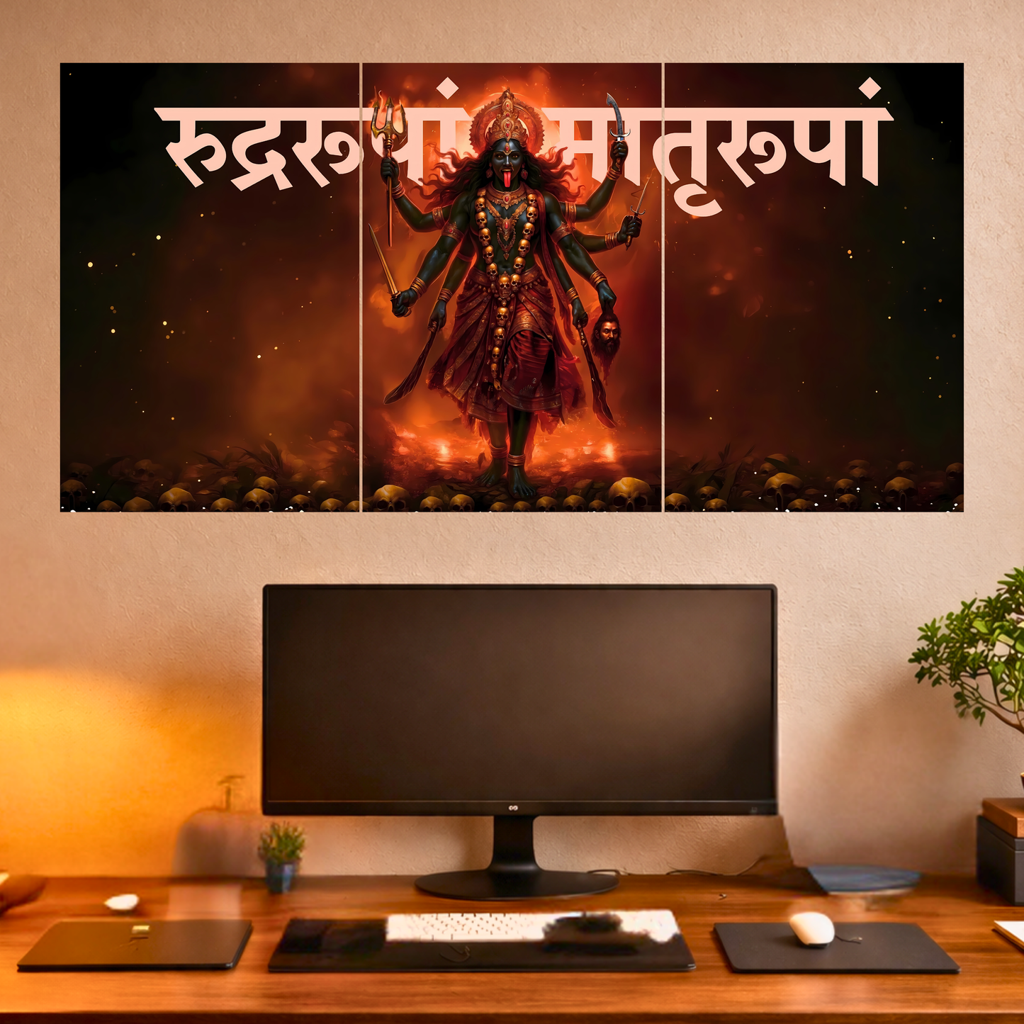 The 'रुद्ररूपां मातृरूपां' Kalimata Epic 3 Panel SPLIT Poster | 8K | Premium Glossy