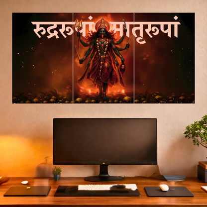 The 'रुद्ररूपां मातृरूपां' Kalimata Epic 3 Panel SPLIT Poster | 8K | Premium Glossy