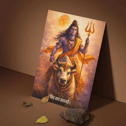 The 'शिव सदा सहायतें' Lord Shiva and Nandi Poster | 8K | Premium Glossy