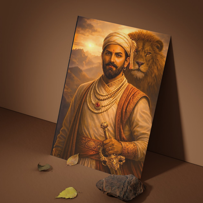 The Chatrapati Shivaji Maharaj and Lion Poster | 8K | Premium Glossy