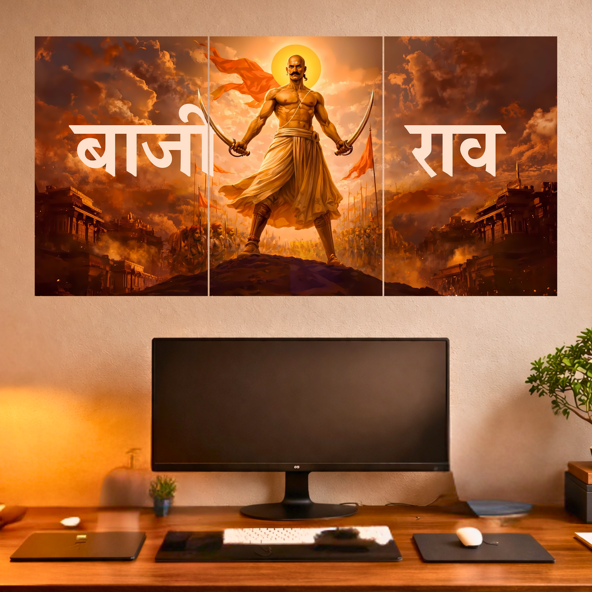 The 'बाजीराव' Peshwa Bajirao Epic 3 Panel SPLIT Poster | 8K | Premium Glossy