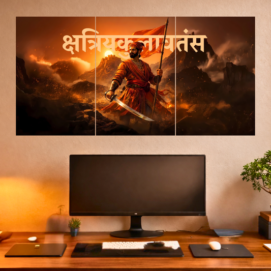 The 'क्षत्रियकुलावतंस' Chatrapati Shivaji Maharaj Epic 3 Panel SPLIT Poster | 8K | Premium Glossy