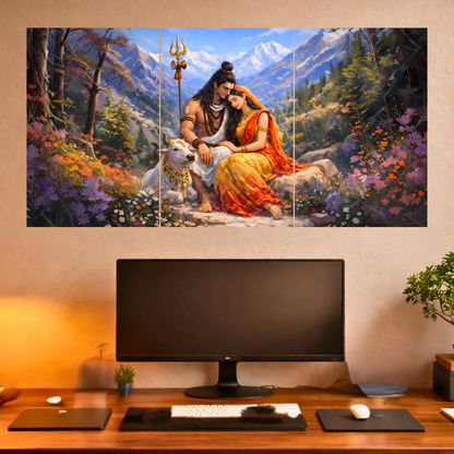 The Shiv Parvati Epic 3 Panel SPLIT Poster | 8K | Premium Glossy