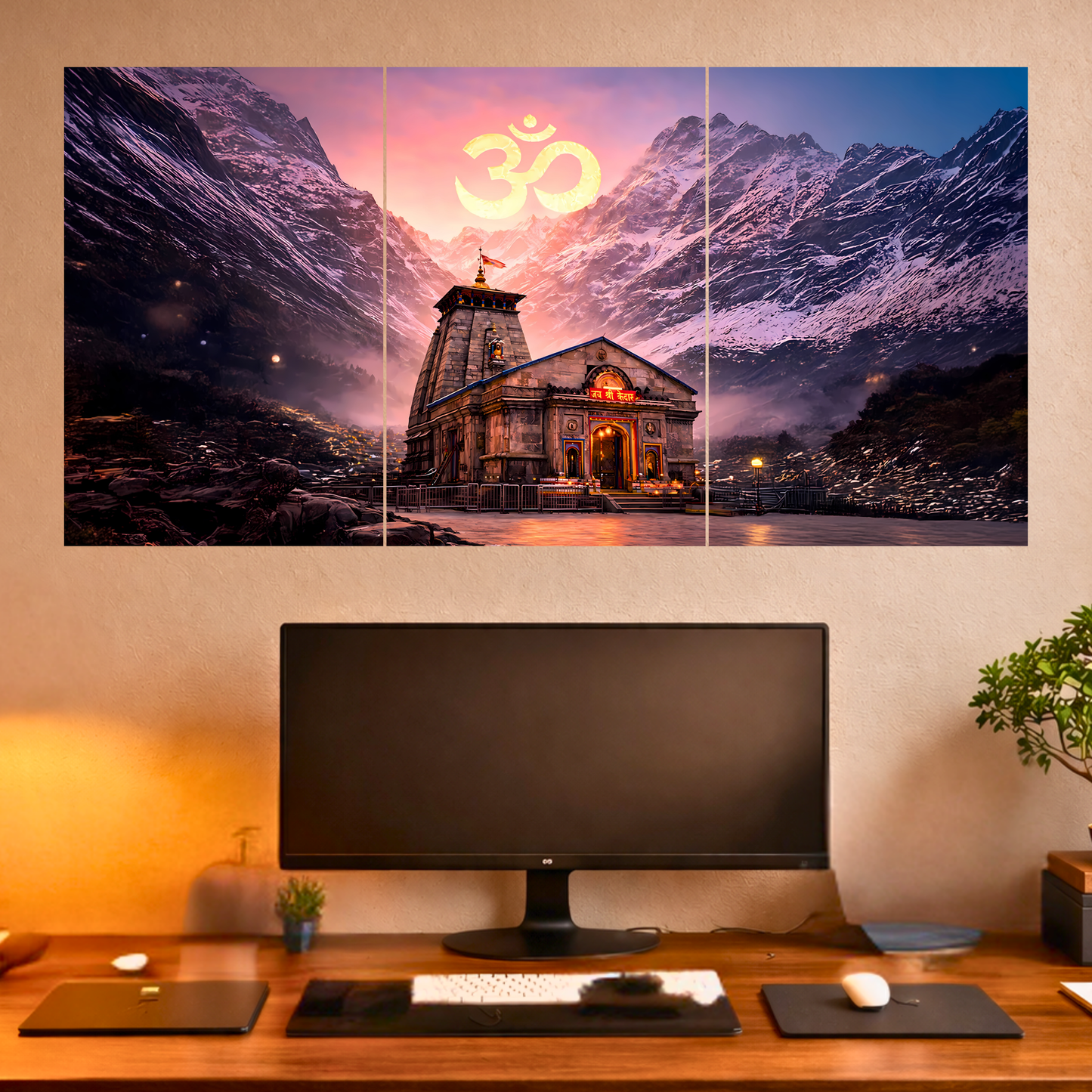 The Kedarnath Shiv Temple 3 Panel SPLIT Poster | 8K | Premium Glossy