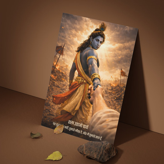 The 'शस्त्र उठाओ पार्थ, मैं तुम्हारे साथ हूँ' Krishna Mahabharat Poster | 8K | Premium Glossy