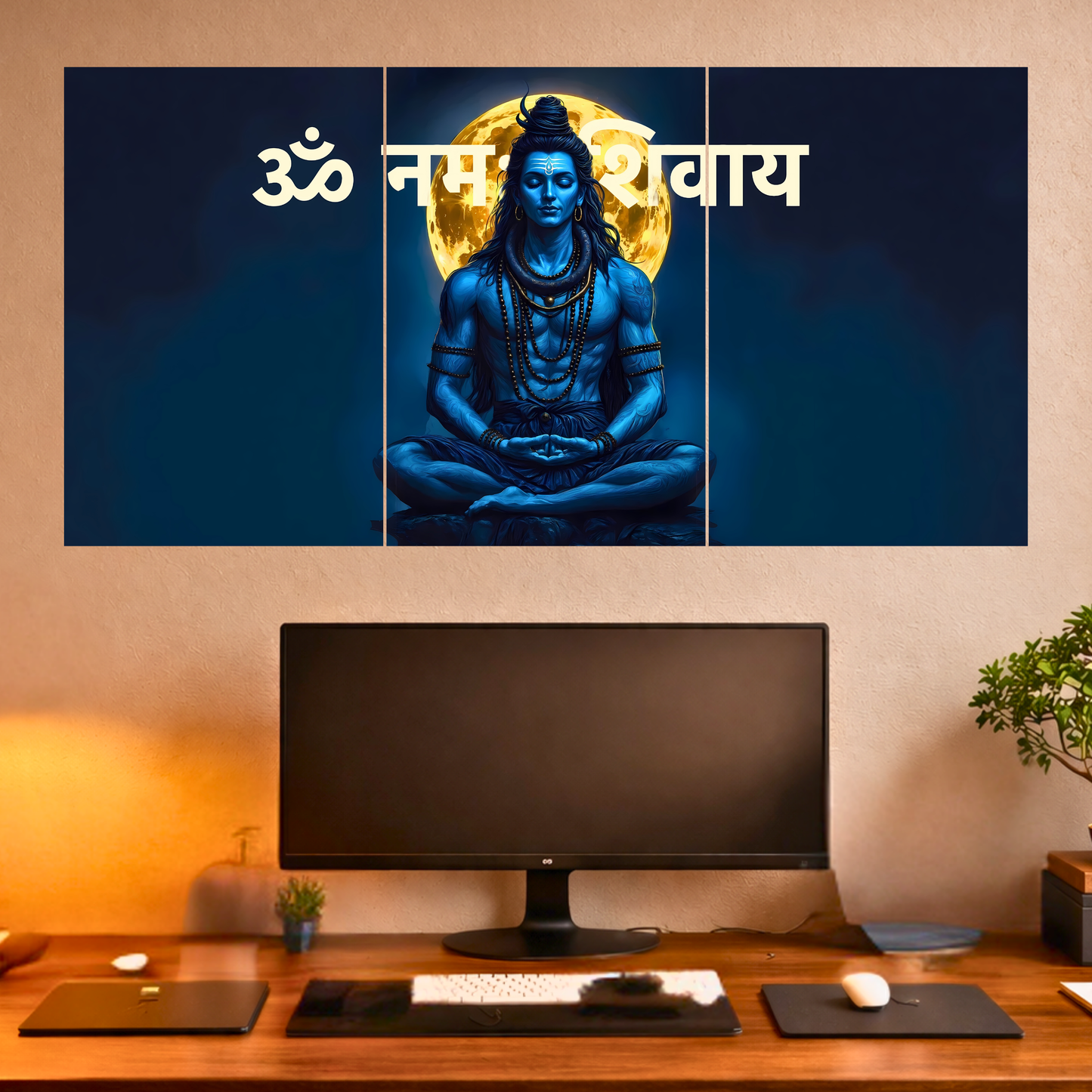 The 'ॐ नमः शिवाय' Shiv Ji Meditation Epic 3 Panel SPLIT Poster | 8K | Premium Glossy