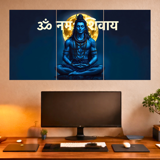 The 'ॐ नमः शिवाय' Shiv Ji Meditation Epic 3 Panel SPLIT Poster | 8K | Premium Glossy