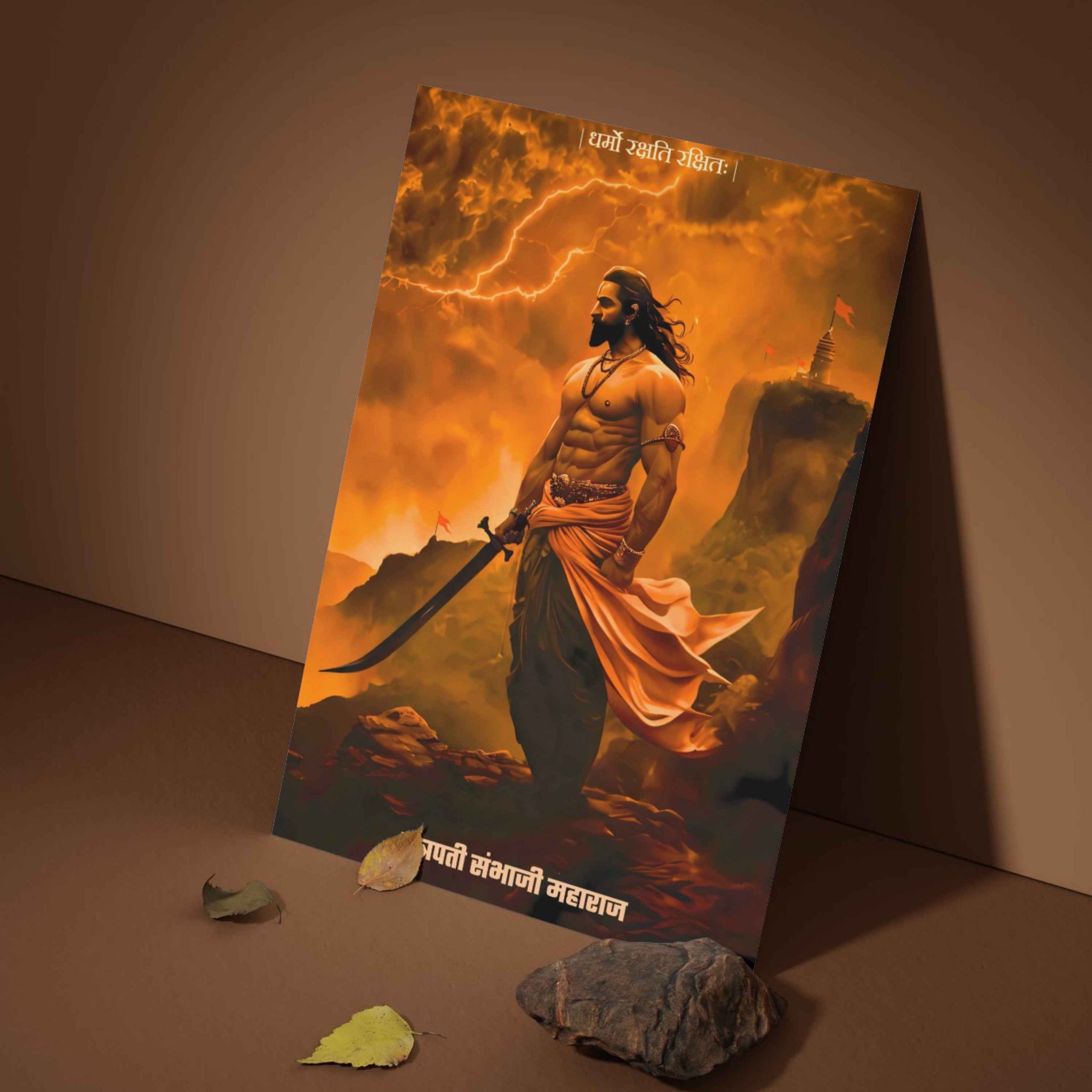 The 'धर्मो रक्षति रक्षितः' Sambhaji Maharaj Poster | 8K | Premium Glossy - Bharatvarsh Arts--Wall Poster Sets - Buy Indian Spiritual, Mythology, Gods, Warrior Wall Art - For Living Room, Decor