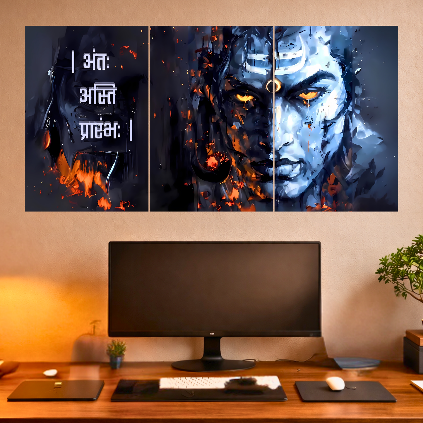 The "अंतः अस्ति प्रारंभः" Lord Shiva Epic 3 Panel SPLIT Poster | 8K | Premium Glossy