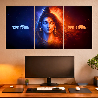 The 'यत्र शिवः तत्र शक्तिः। Shiv Shakti Epic 3 Panel SPLIT Poster | 8K | Premium Glossy