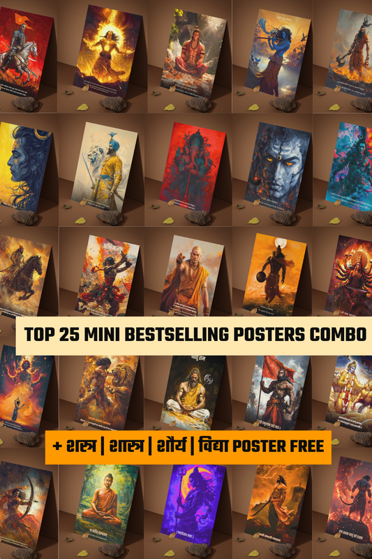 The Bharatvarsh's Complete History 25 Small Posters Combo + Free "शस्त्र • शास्त्र • शौर्य • विद्या" Poster + Free Wall Friendly Glue Dots + 2 Surprise Stickers