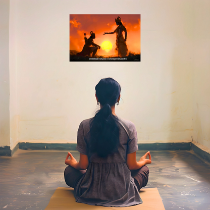 The 'कर्मण्येवाधिकारस्ते मा फलेषु कदाचन' Krishna Arjun Kurukshetra Geeta Landscape Poster | 8K | Premium Glossy