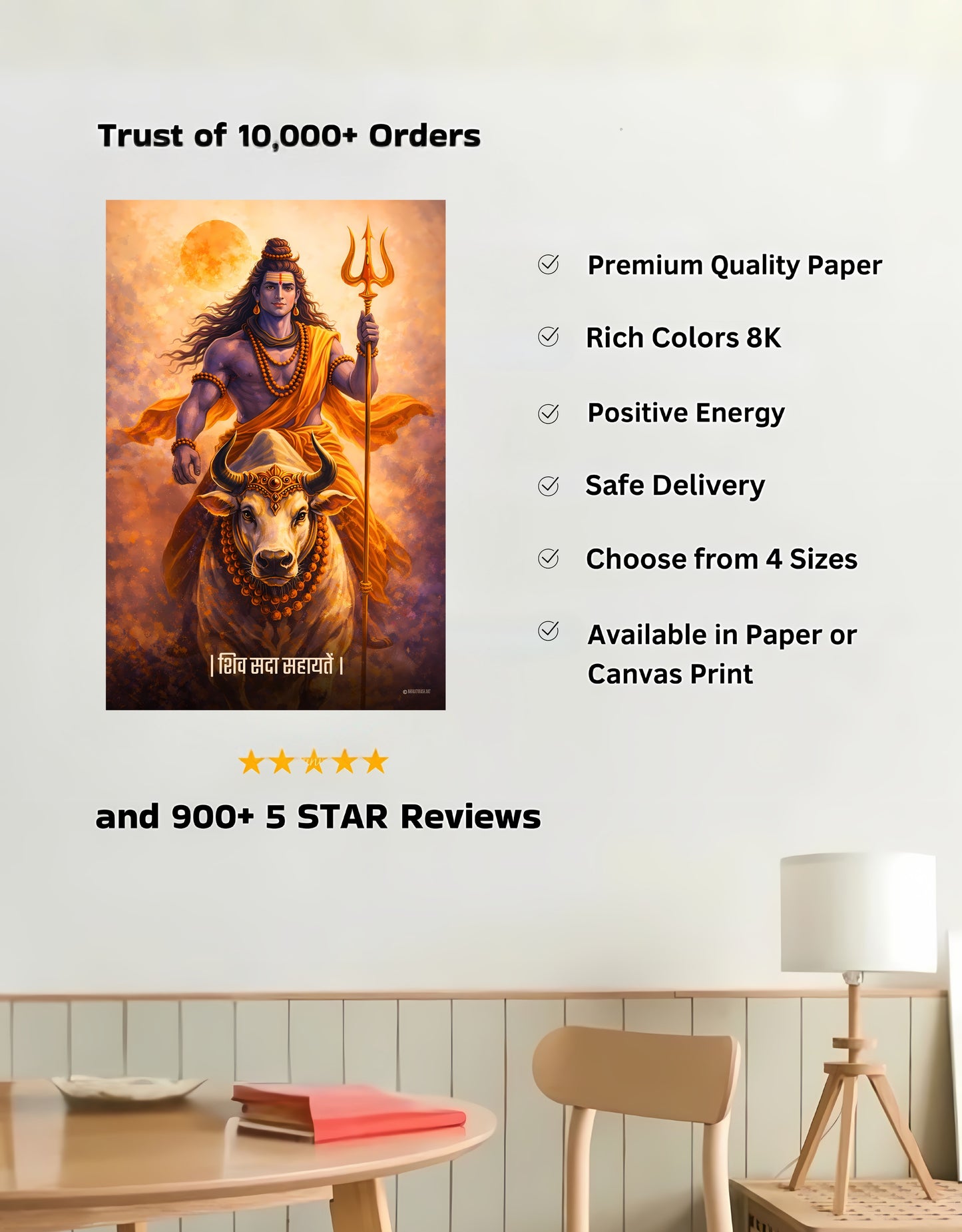 The 'शिव सदा सहायतें' Lord Shiva and Nandi Premium Large Poster | 8K | Premium Glossy