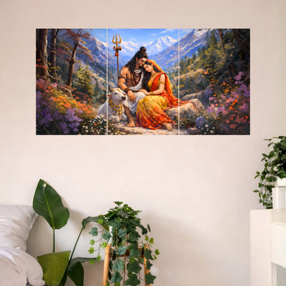 The Shiv Parvati Epic 3 Panel SPLIT Poster | 8K | Premium Glossy
