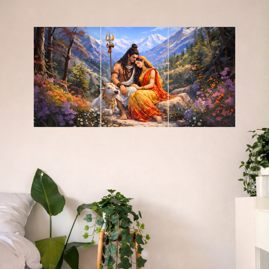 The Shiv Parvati Epic 3 Panel SPLIT Poster | 8K | Premium Glossy