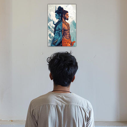 The Lord Shiva and Hanuman Poster | 8K | Premium Glossy - Bharatvarsh Arts--Wall Poster Sets - Buy Indian Spiritual, Mythology, Gods, Warrior Wall Art - For Living Room, Decor