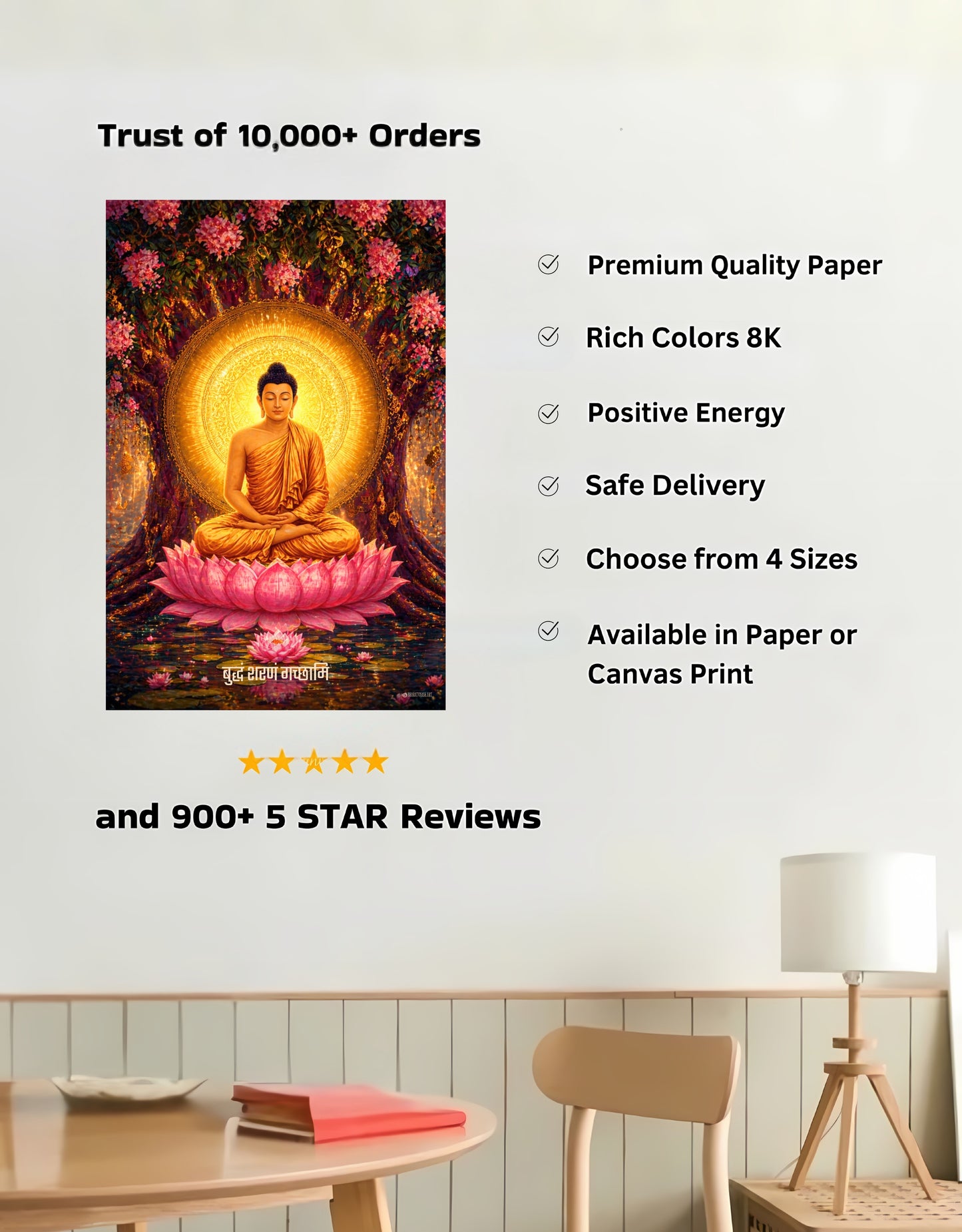 The 'बुद्धं शरणं गच्छामि' Gautam Buddha Peaceful Premium Large Poster | 8K | Premium Glossy