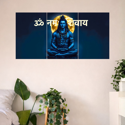 The 'ॐ नमः शिवाय' Shiv Ji Meditation Epic 3 Panel SPLIT Poster | 8K | Premium Glossy