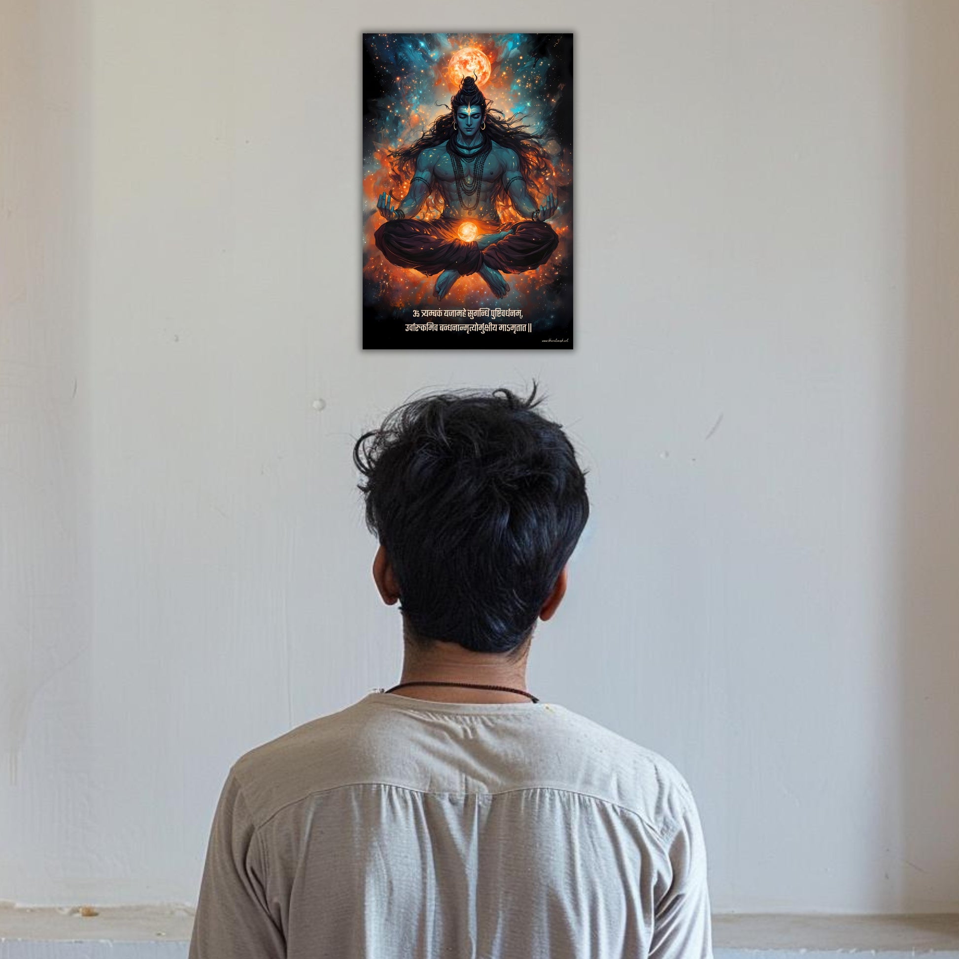 The "ॐ त्र्यम्बकं यजामहे " Lord Shiva Poster | 8K | Premium Glossy - Bharatvarsh Arts--Wall Poster Sets - Buy Indian Spiritual, Mythology, Gods, Warrior Wall Art - For Living Room, Decor