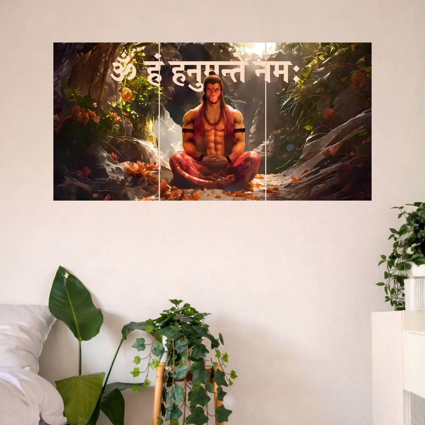 The 'ॐ हं हनुमते नमः' Hanuman Ji Meditation Epic 3 Panel SPLIT Poster | 8K | Premium Glossy
