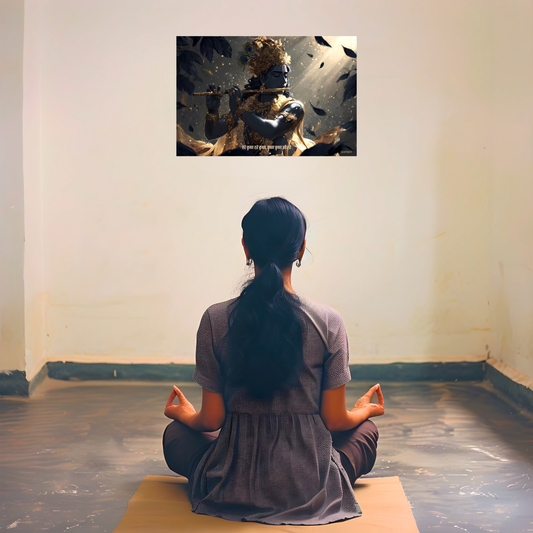 The 'हरे कृष्ण हरे कृष्ण, कृष्ण कृष्ण हरे हरे' Krishna Murlidhar Landscape Poster | 8K | Premium Glossy