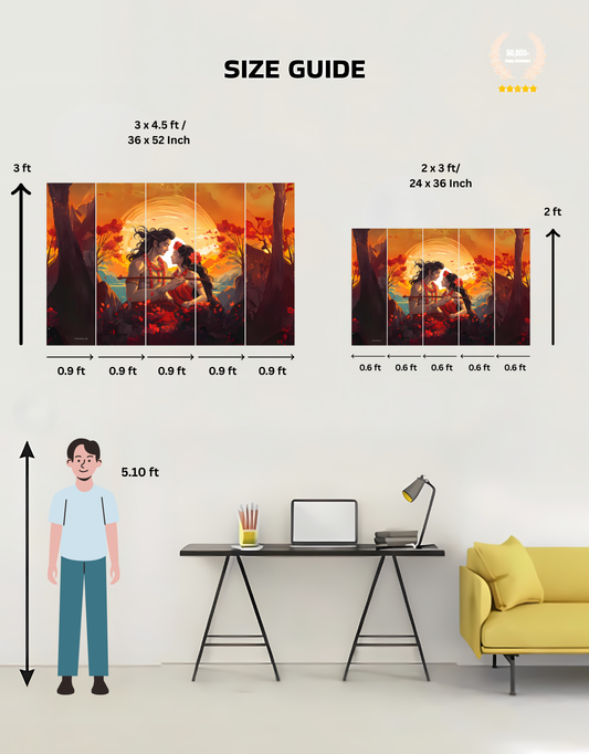 The Eternal Radha and Krishna in Vrindavan | 5-Piece Split Premium Wooden Frame (8K Quality Print)