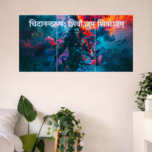 The 'चिदानन्दरूपः शिवोऽहम् शिवोऽहम्' Lord Shiva Epic 3 Panel SPLIT Poster | 8K | Premium Glossy
