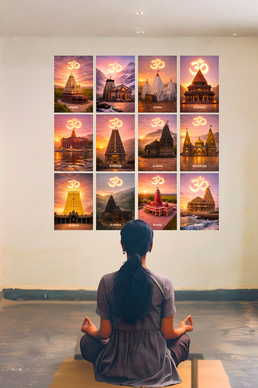 The '12 JYOTIRLINGAS' 12 Premium Shiv Temple Posters Combo + Free Wall Friendly Glue Dots + 2 Surprise Stickers