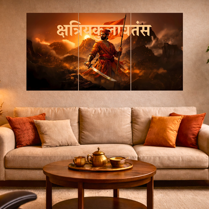 The 'क्षत्रियकुलावतंस' Chatrapati Shivaji Maharaj Epic 3 Panel SPLIT Poster | 8K | Premium Glossy