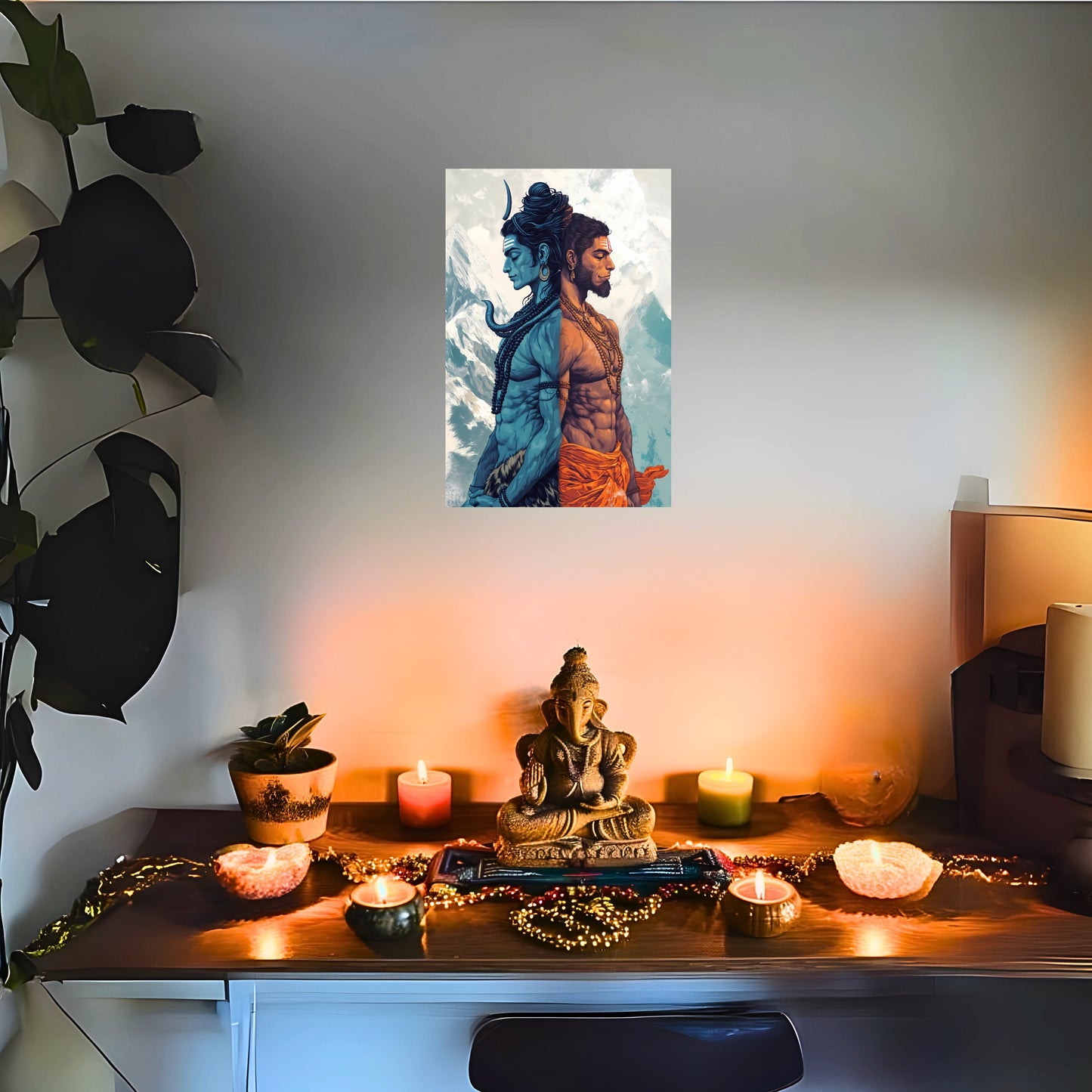 The Lord Shiva and Hanuman Poster | 8K | Premium Glossy - Bharatvarsh Arts--Wall Poster Sets - Buy Indian Spiritual, Mythology, Gods, Warrior Wall Art - For Living Room, Decor