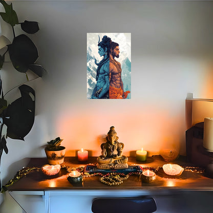 The Lord Shiva and Hanuman Poster | 8K | Premium Glossy - Bharatvarsh Arts--Wall Poster Sets - Buy Indian Spiritual, Mythology, Gods, Warrior Wall Art - For Living Room, Decor