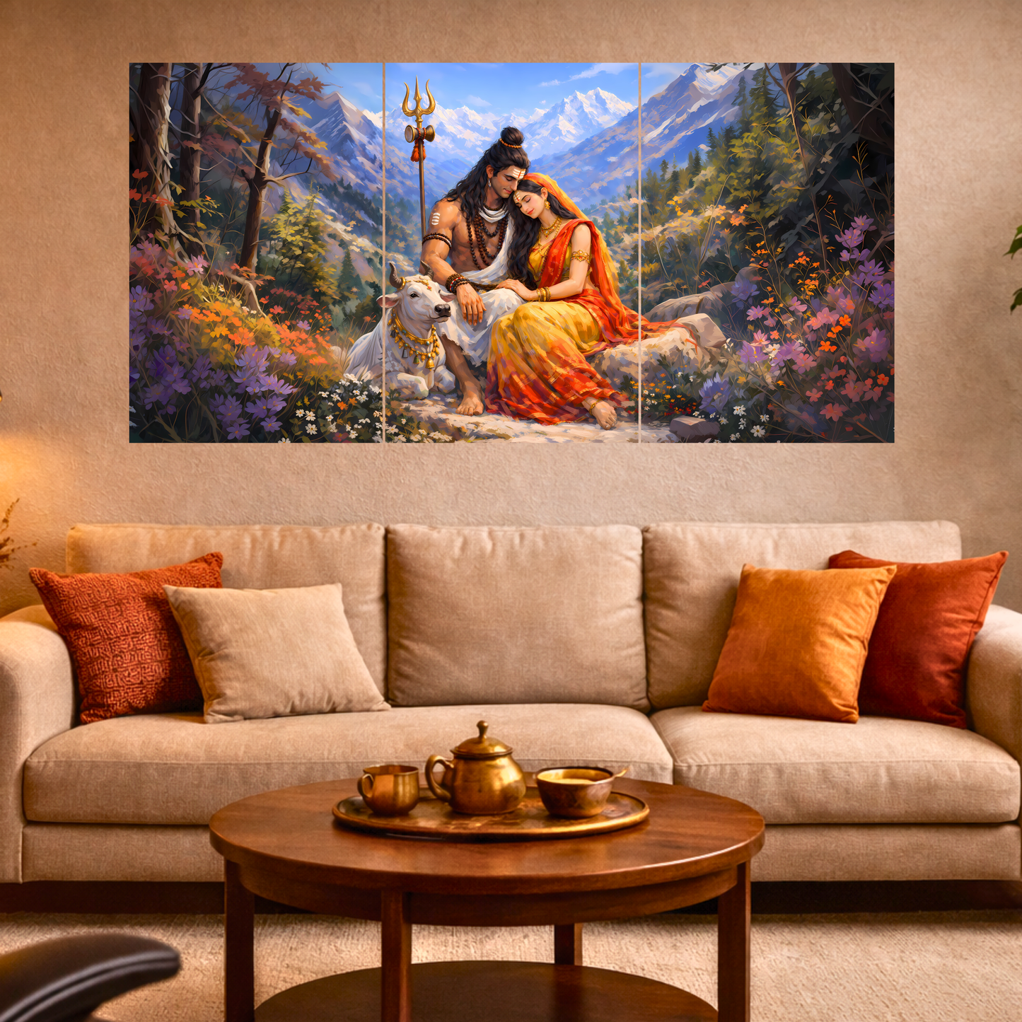 The Shiv Parvati Epic 3 Panel SPLIT Poster | 8K | Premium Glossy