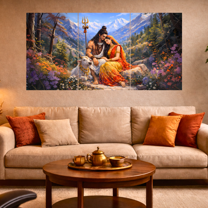 The Shiv Parvati Epic 3 Panel SPLIT Poster | 8K | Premium Glossy