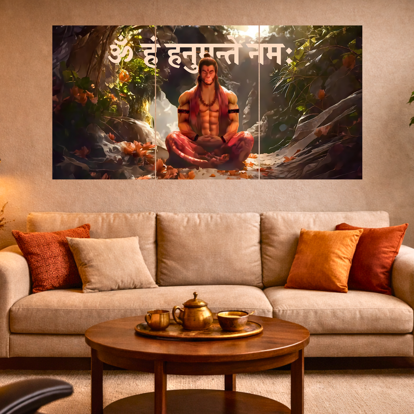 The 'ॐ हं हनुमते नमः' Hanuman Ji Meditation Epic 3 Panel SPLIT Poster | 8K | Premium Glossy