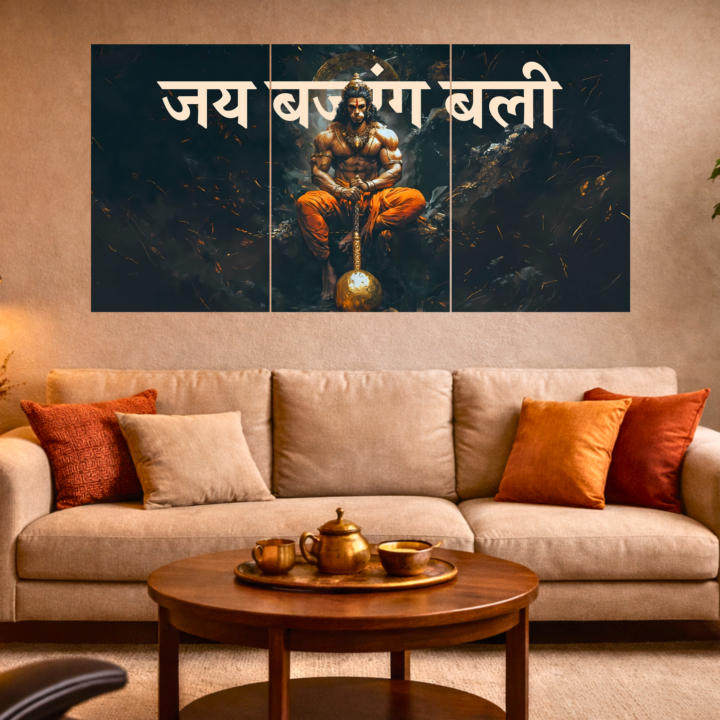 The 'जय बजरंग बली' Hanuman Ji Epic 3 Panel SPLIT Poster | 8K | Premium Glossy