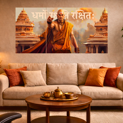 The 'धर्मो रक्षति रक्षितः' Chanakya Epic 3 Panel SPLIT Poster | 8K | Premium Glossy